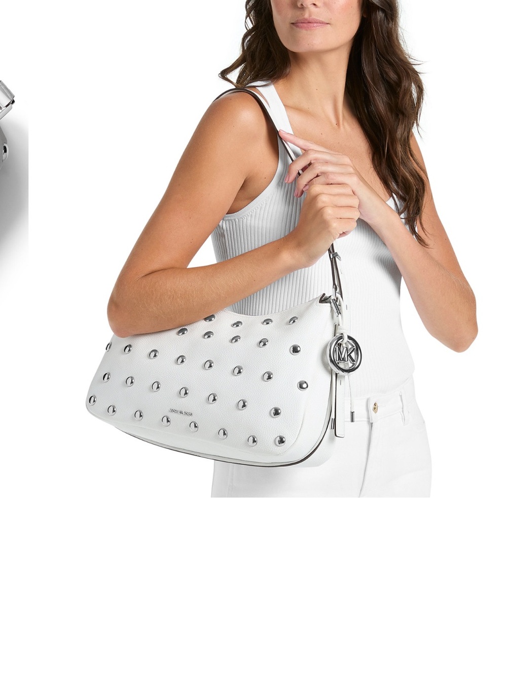 Michael Kors White Studded Shoulder Hobo Bag